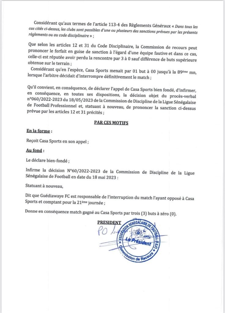 PV Fédération sénégalaise de football
