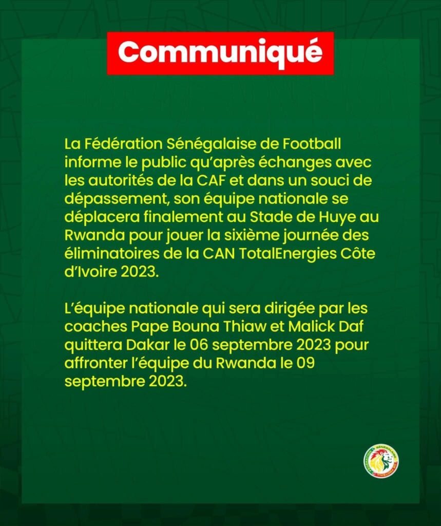 Communiqué de la fédération sénégalaise de football