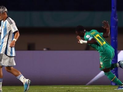 Amara Diouf après son but face à l'Argentine