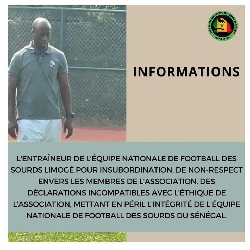 Communiqué de l'association des sports de sourds sur le limogeage de Souleymane Bara Fomba