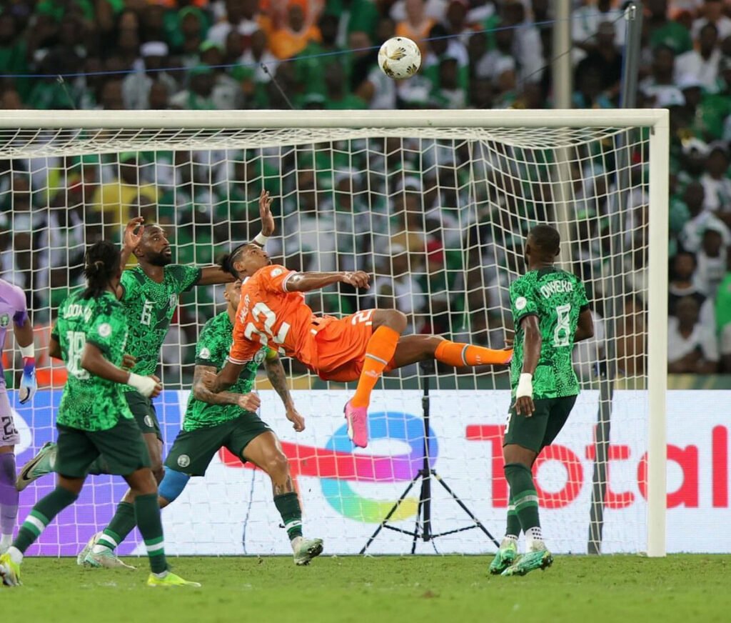 Sébastien Haller après son but en finale de la CAN face au Nigeria, 11 fev 2024, stade Ebimpé