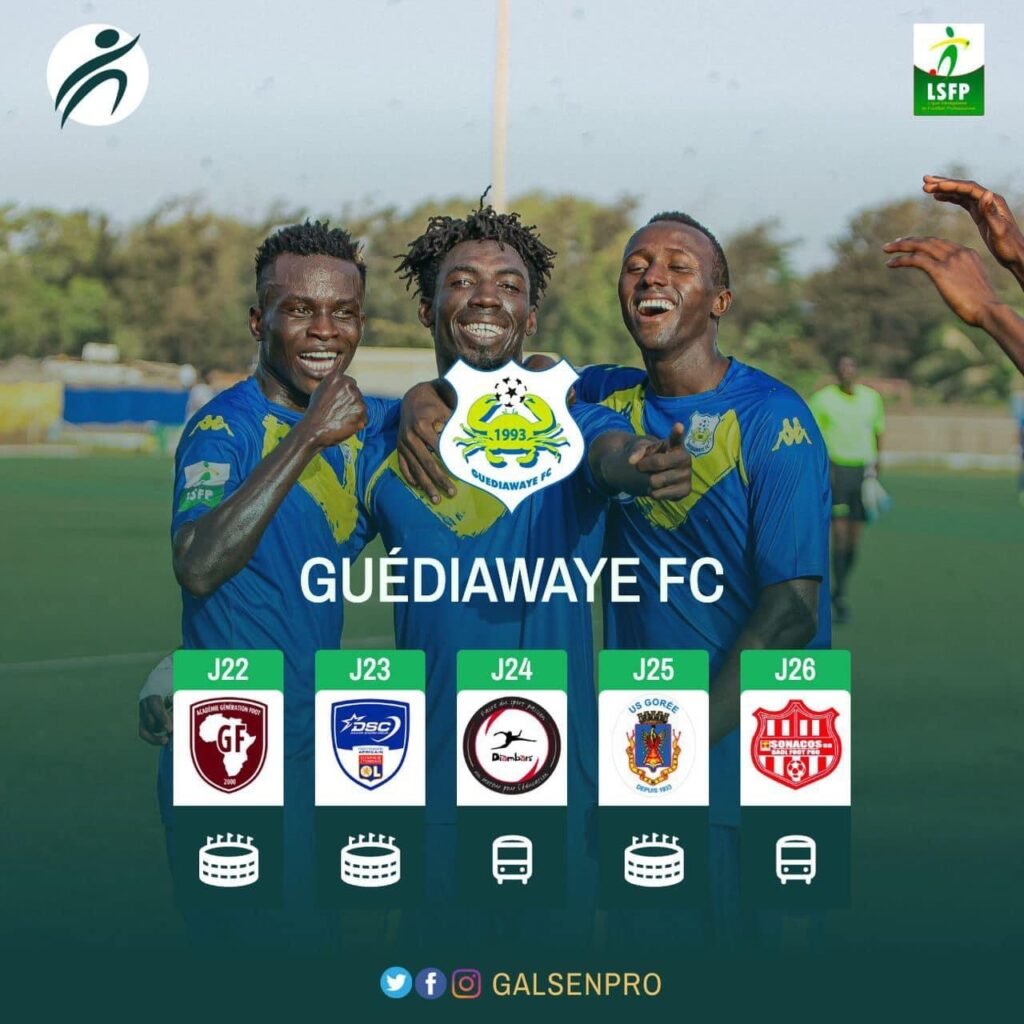 Le calendrier de Guédiawaye pour les cinq prochains matchs (Galsen Pro)