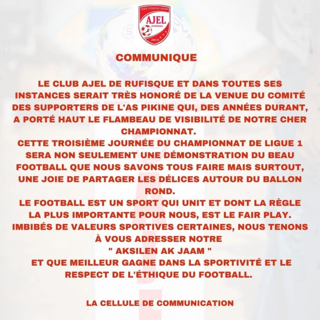 Communiqué officiel AJEL de Rufisque