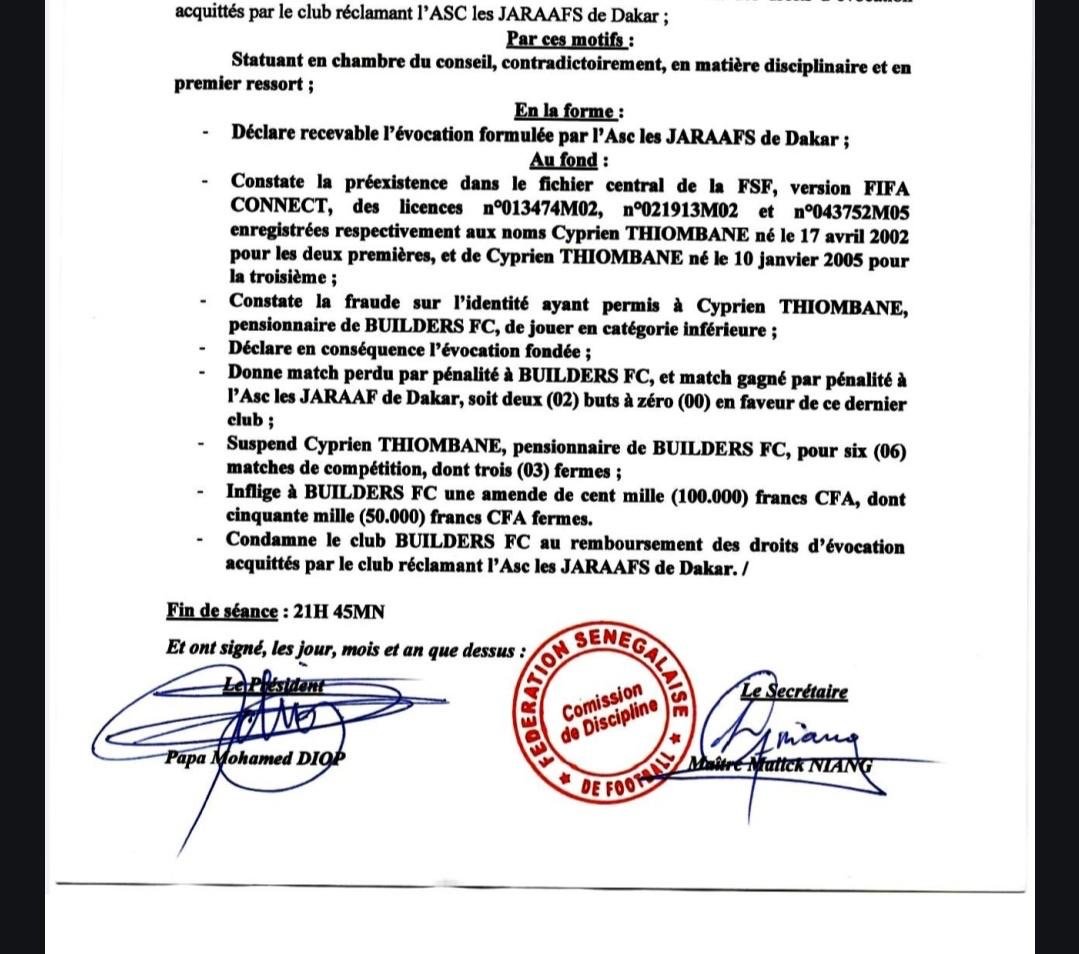 PV donnant le Jaraaf vainqueur