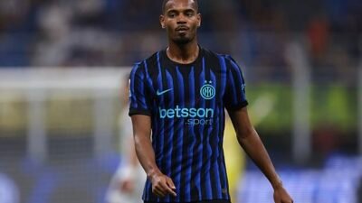 MILAN, ITALY - AUGUST 25: Andy Diouf of FC Internazionale looks on during the Serie A match between FC Internazionale and Torino FC at Giuseppe Meazza Stadium on August 25, 2025 in Milan, Italy. (Photo by Jonathan Moscrop/Getty Images)